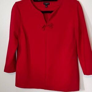 Talbots Split Neck 3/4 Sleeve Top Womens Size MP Red Bow Rayon Blend Ponte Knit